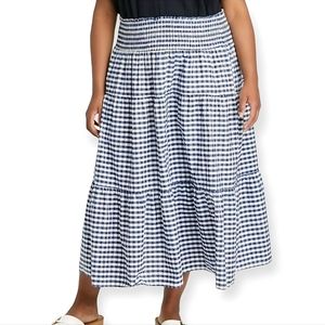 Plus Size High Rise Tiered Midi A-line Skirt